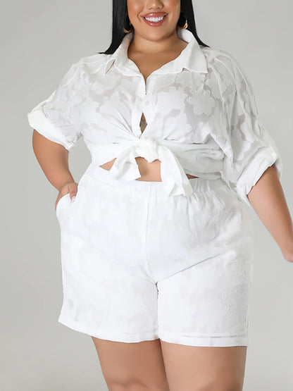Plus Size Floral Top Shorts Set