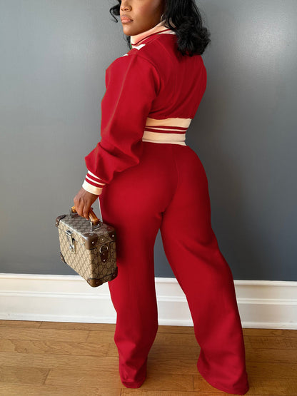 Zip Up Top Color Block Pants Set