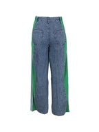 Patchwork Stripe Wide Leg Denim Pants