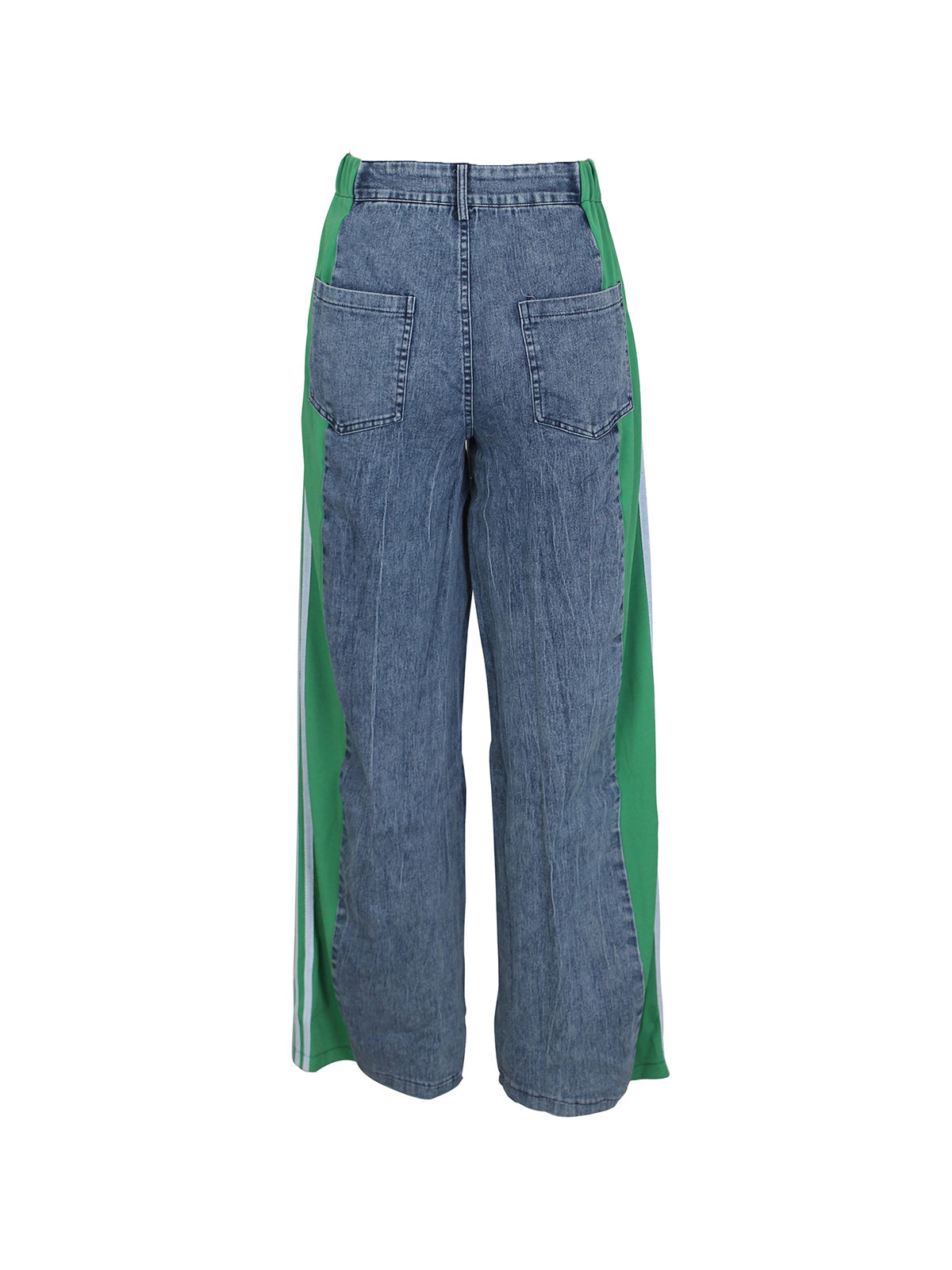 Patchwork Stripe Wide Leg Denim Pants