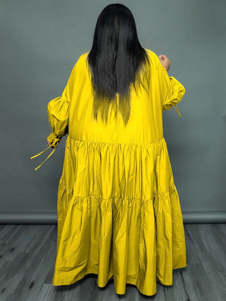 Vestidos largos con dobladillo con volantes y manga larga de talla grande