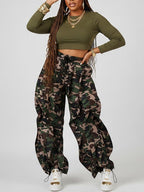 Geometric Printed Ruffle Trim Pants