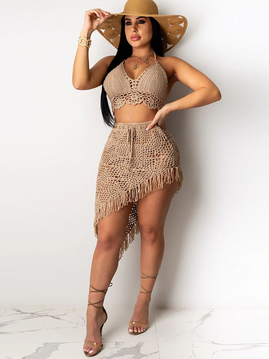 Trajes de baño de dos piezas con borlas de punto asimétrico