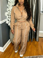 Striped Zip Jacket Pants Set