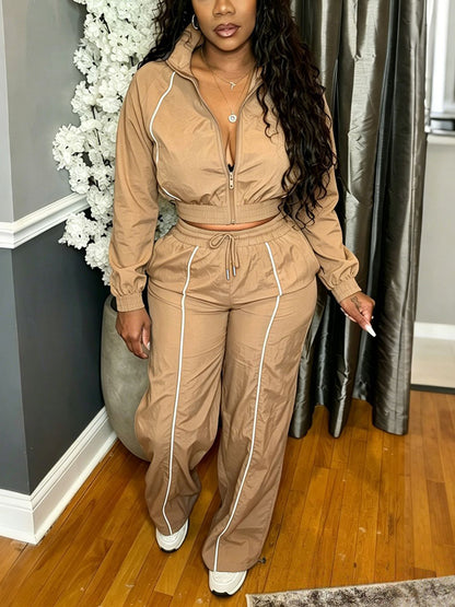 Striped Zip Jacket Pants Set