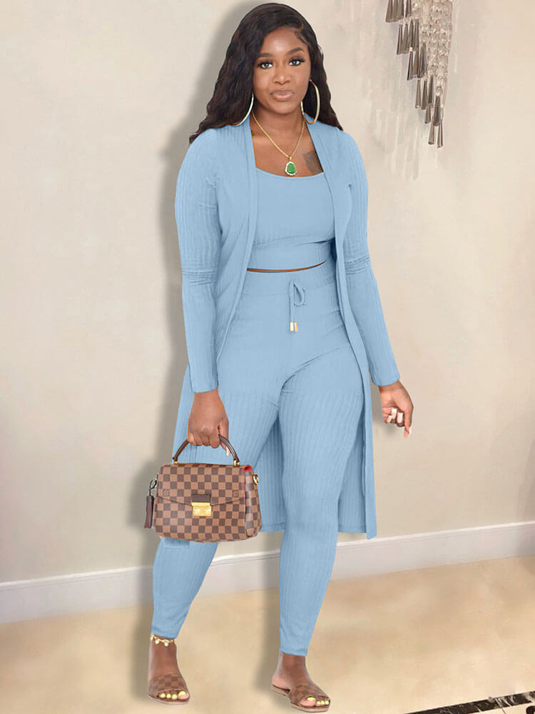 Cárdigan con frente abierto y pantalones largos Trajes de tres piezas