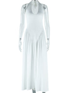 Elegant Halter Neck Solid Color Dress