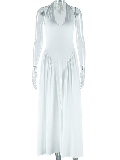 Elegant Halter Neck Solid Color Dress