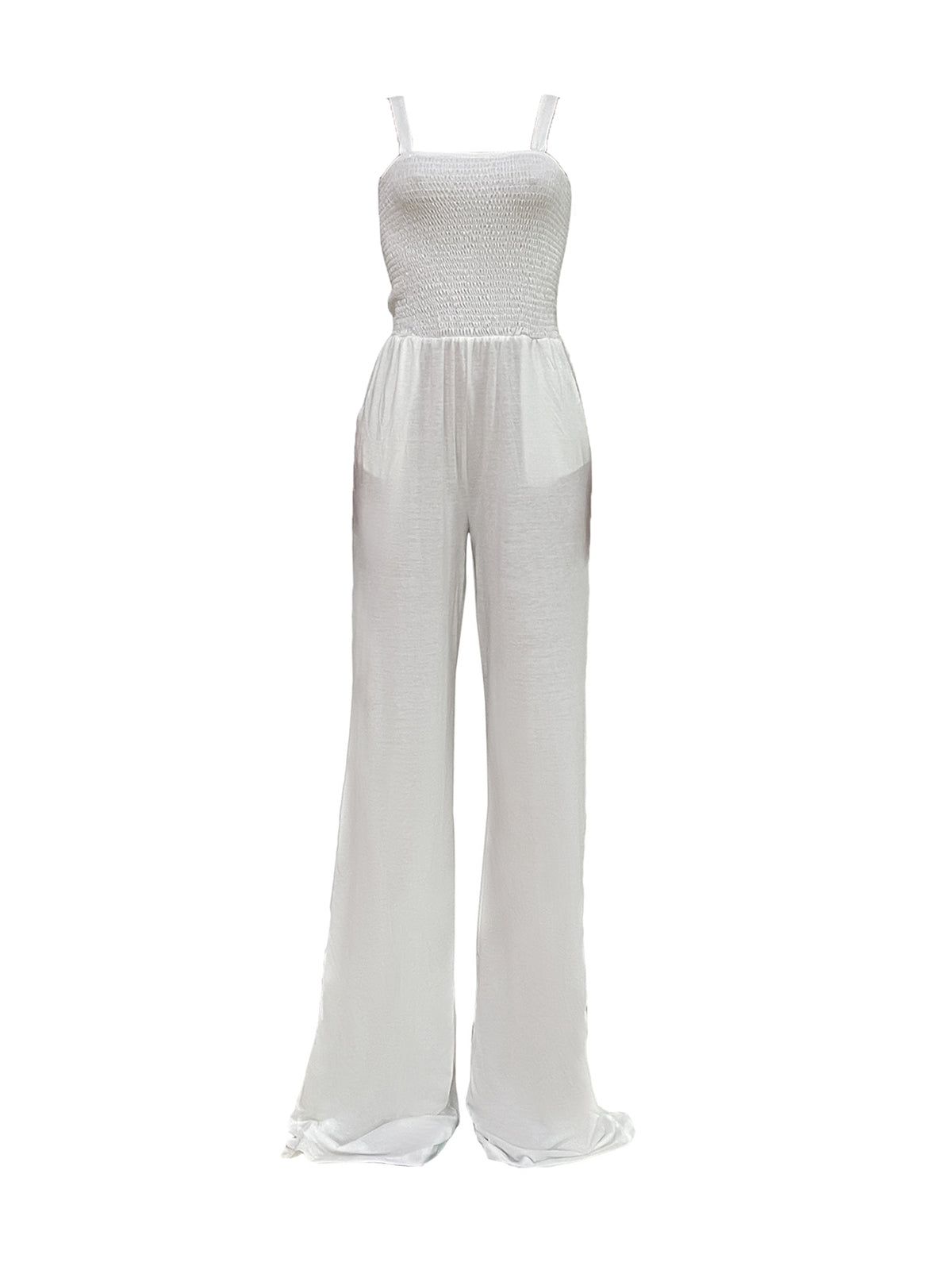 Strap Smocked Wide Leg Jumpsuit