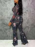 Two Piece Mesh Print Shirt Pants Set