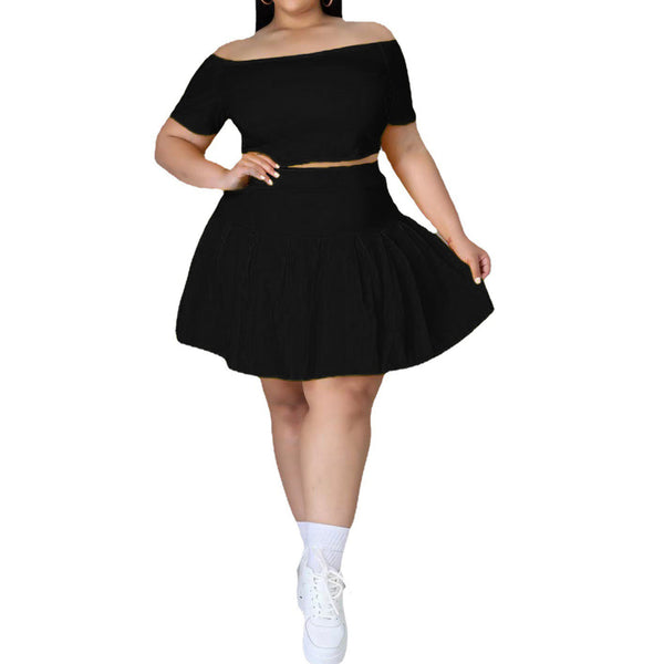 Plus Size Crop Top with High Waist Skirt