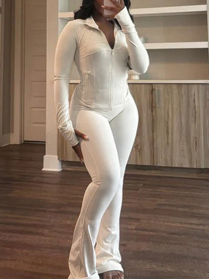 Two Pieces Sporty Fitted  Flare Pants Set