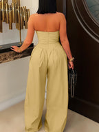 Strapless Button Wide-Leg Jumpsuit