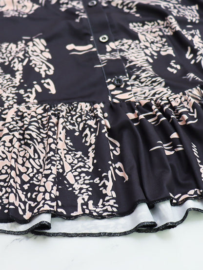 Minivestido con estampado de dobladillo con volantes y manga larga 