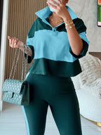 Colorblock Top Flare Pants Set