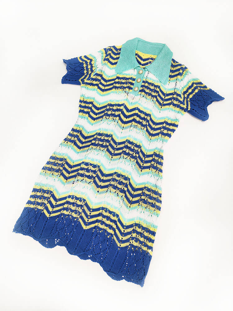 Knit Short Sleeve Color Block Mini Dress