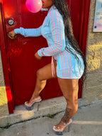 Color Block Zipper Jacket Shorts Set