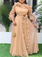 Ruffled Off-Shoulder Pleated Maxi Dress