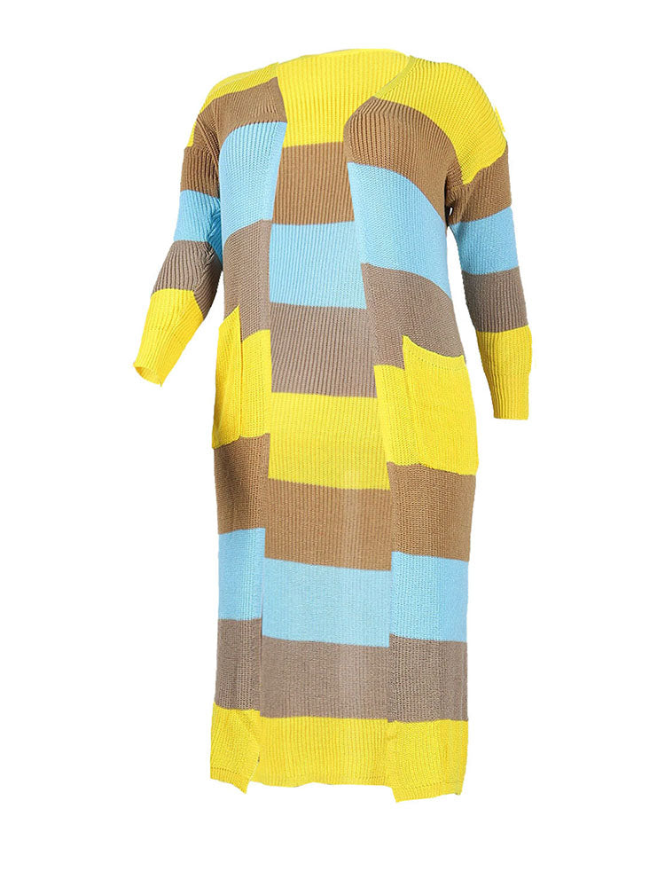 Cárdigan tipo suéter de manga larga con bloques de color de talla grande