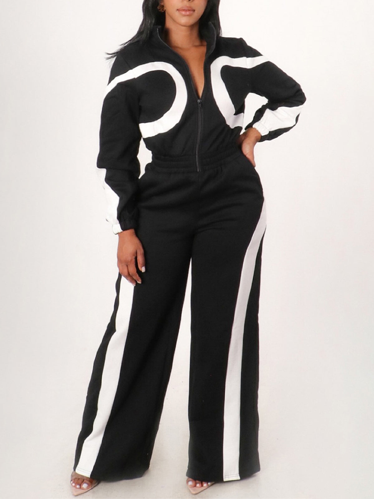 Color Block Half Zip Jumpsuit