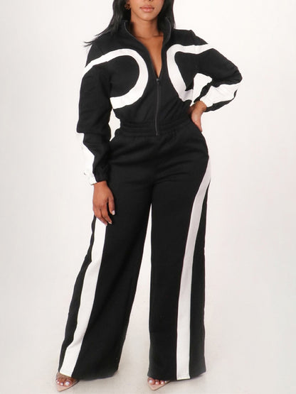 Color Block Half Zip Jumpsuit