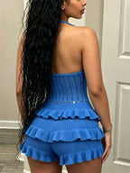 Crochet Flower Halter Backless Romper