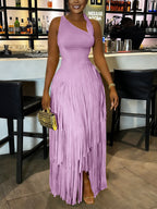 Asymmetric Fringe Sleeveless Maxi Dress