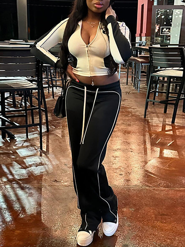 Stand Collar Slim Fit Jacket and Pants Set