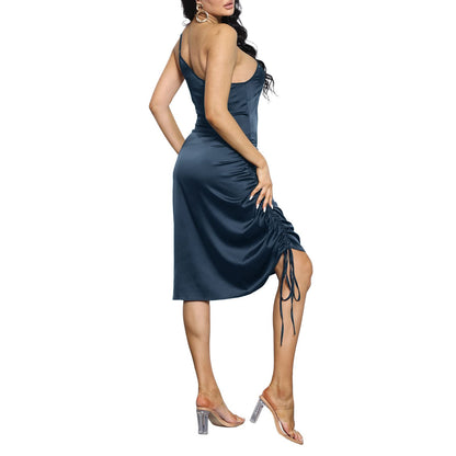 Spaghetti Strap Drawstring Ruched Dress