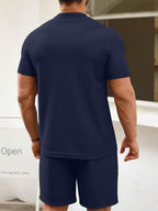 Mens Two Pieces Waffle Top Shorts Set