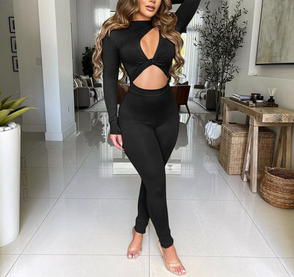 Cut Out Long Sleeve Bodycon Jumpsuits