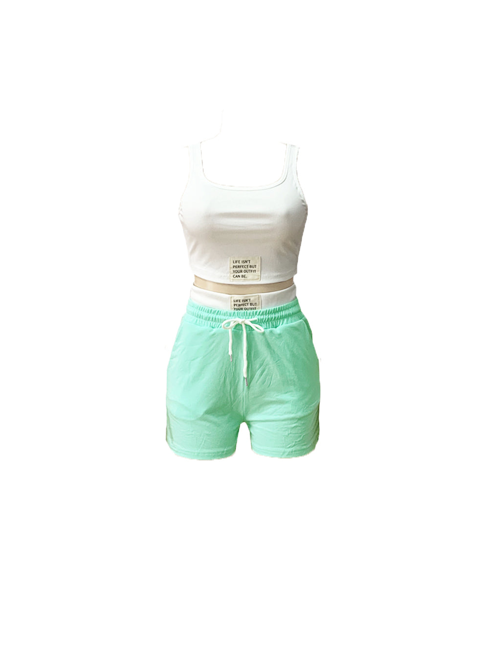 Letter Print Crop Tank Top Shorts Sets