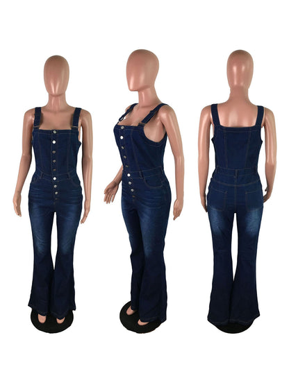 Button-Up Flared Denim Jumpsuit