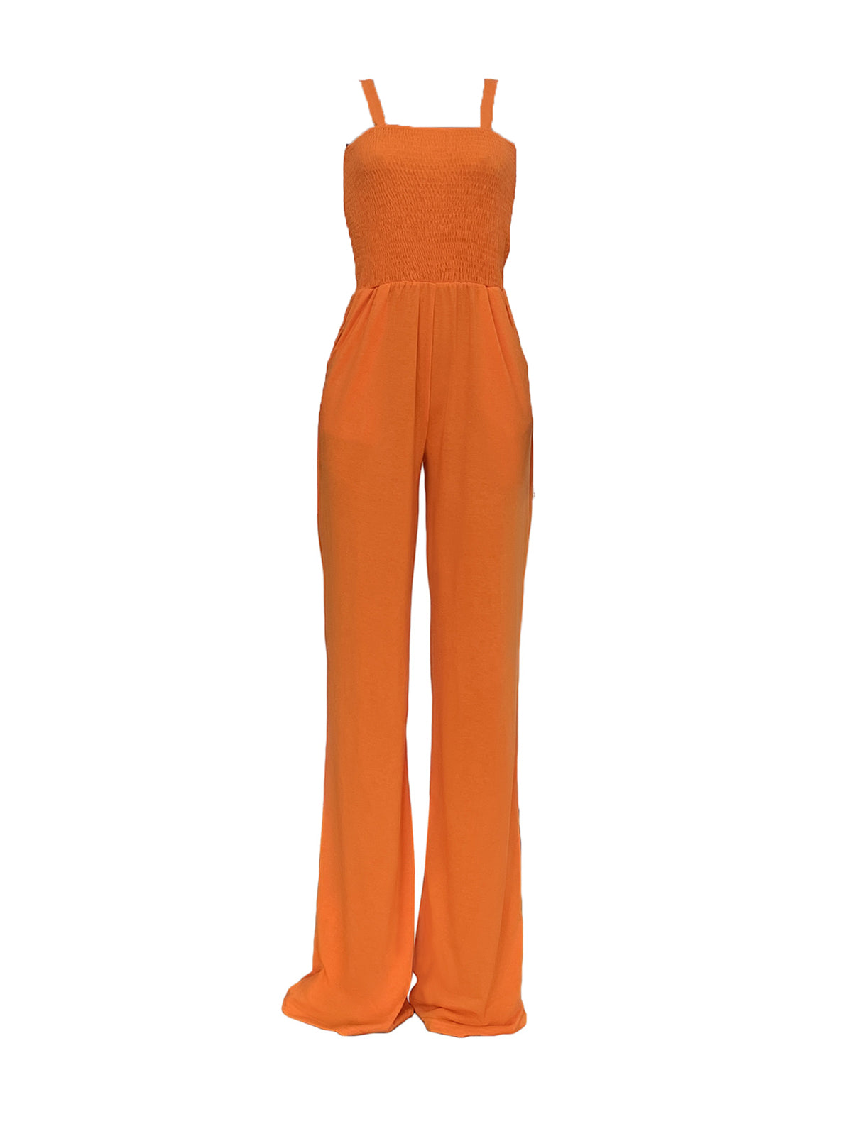 Strap Smocked Wide Leg Jumpsuit