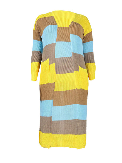 Cárdigan tipo suéter de manga larga con bloques de color de talla grande