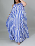 Stripe Halter Plus Size Maxi Dress