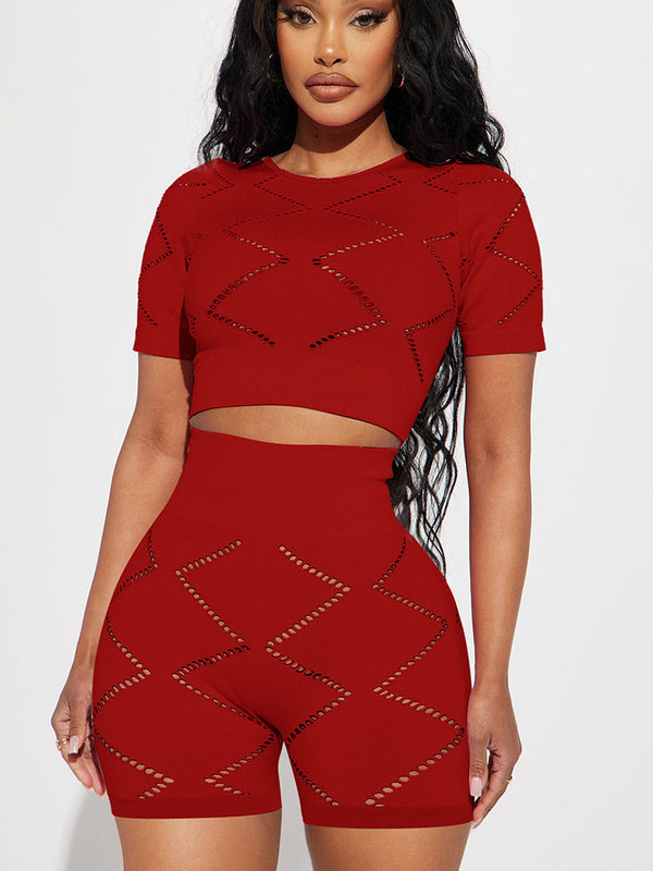 Two Piece Solid Crop Top & Shorts Set