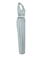 Two Pieces Sleeveless Denim Pants Set