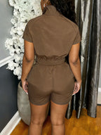 Colorblock Zip Top Shorts Set