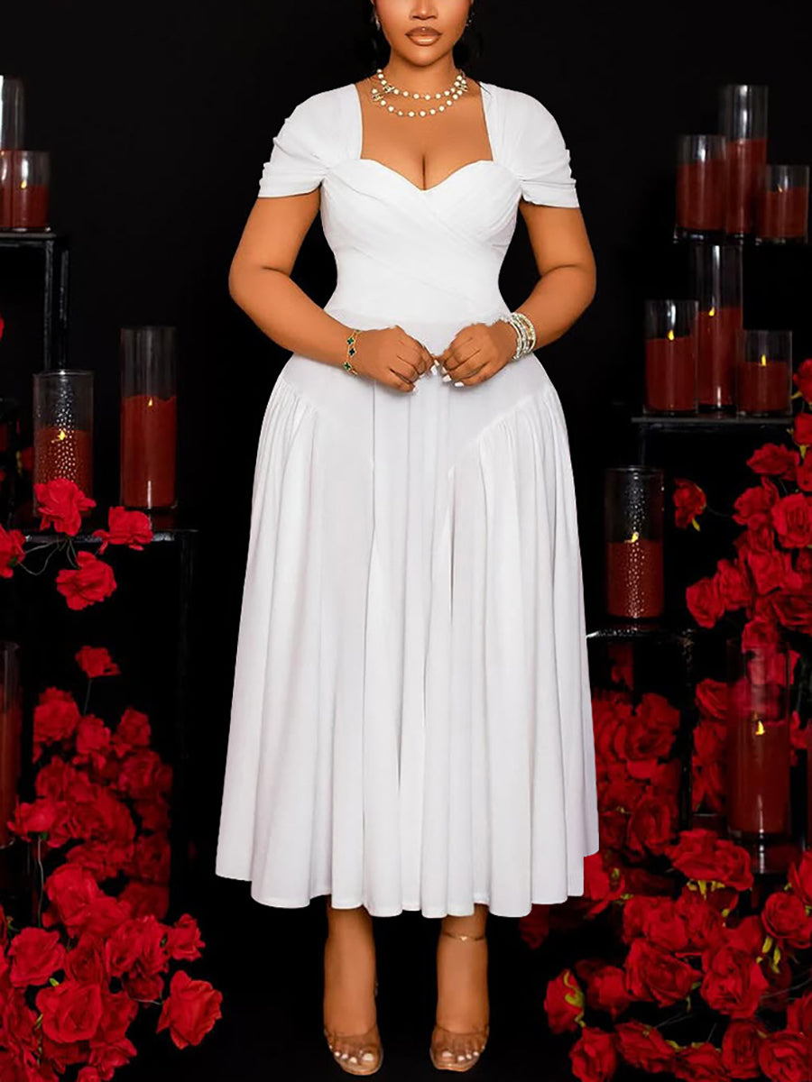 Plus Size Sweetheart Neckline Elegant Midi Dress