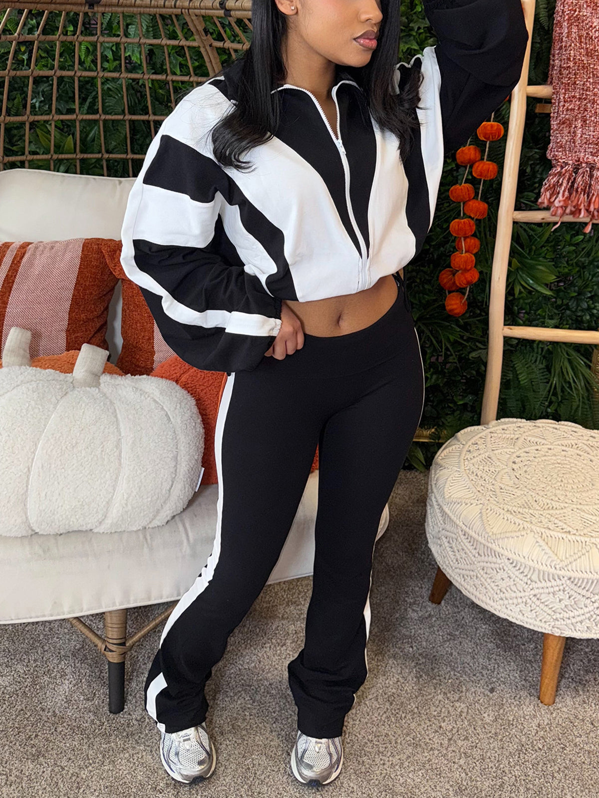 Colorblock Drawstring Waist Tracksuit