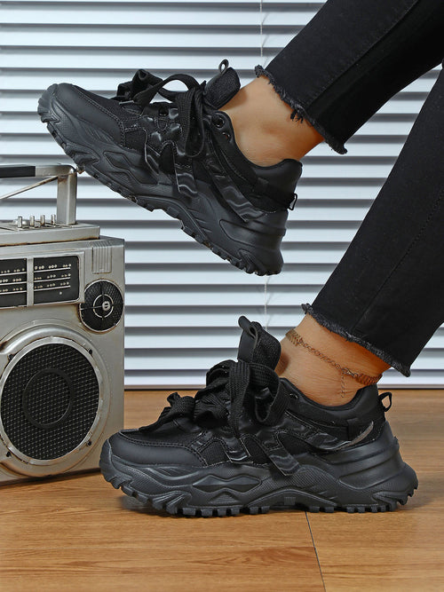 Thick Sole Breathable Mesh Lace-Up Sneakers