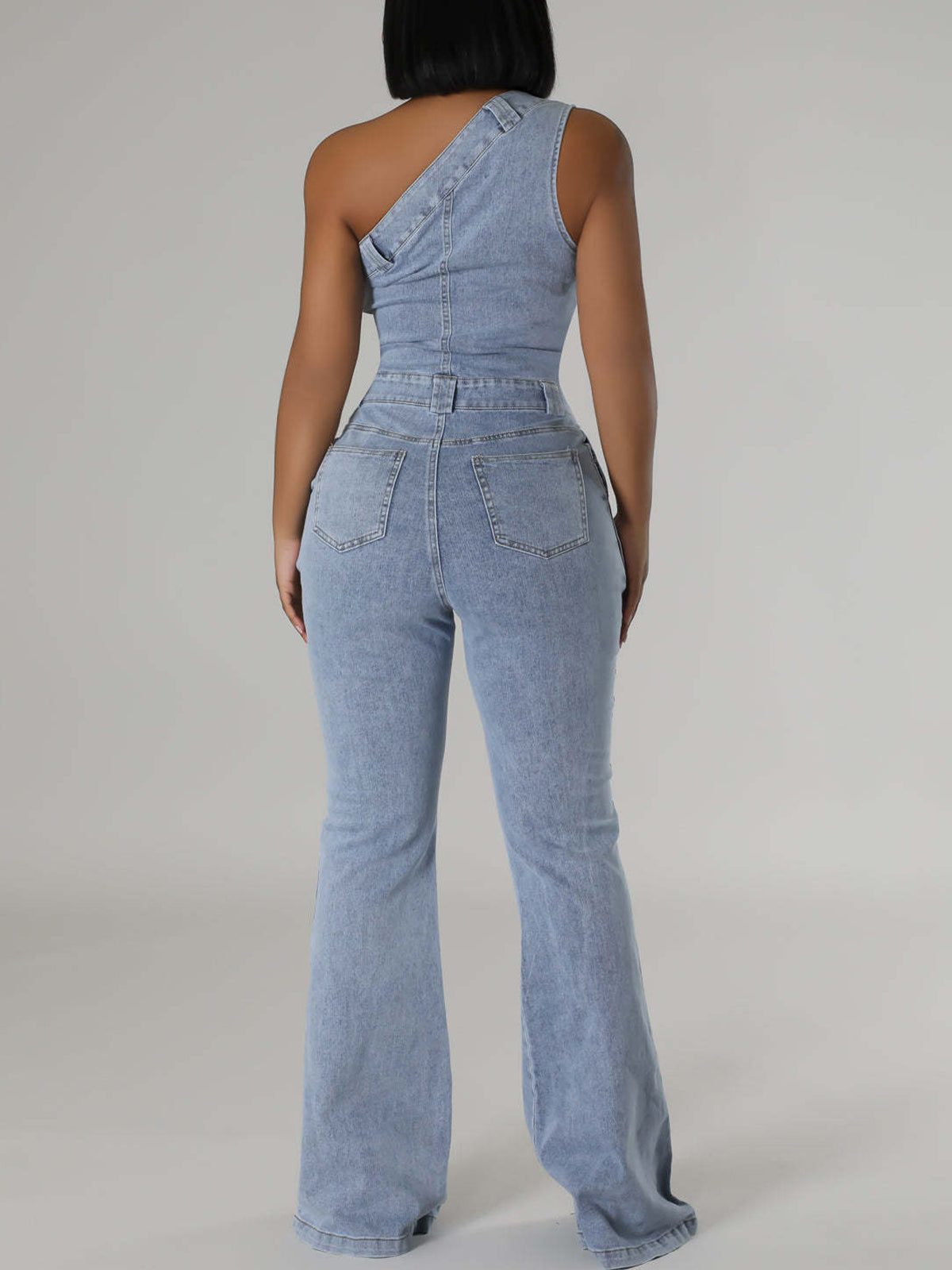 Asymmetrical Shoulder Denim Jumpsuit