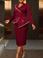 Plus Size Ruffle Bead Midi Dress