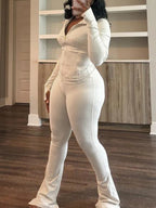 Two Pieces Sporty Fitted  Flare Pants Set