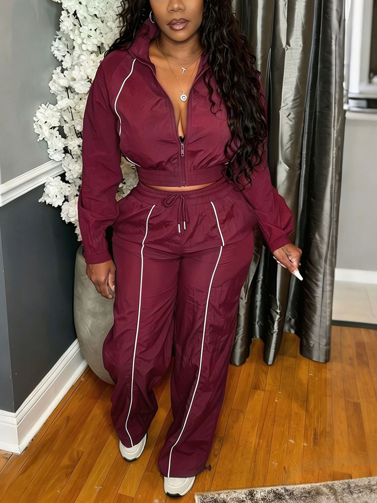 Striped Zip Jacket Pants Set