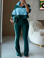 Colorblock Top Flare Pants Set