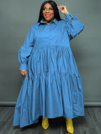 Vestidos largos con dobladillo con volantes y manga larga de talla grande