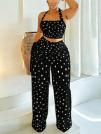 Polka Dot Halter Fringe Pants Set