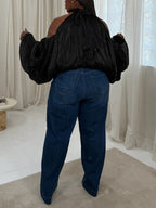 Off Shoulder Organza Lantern Sleeve Blouse
